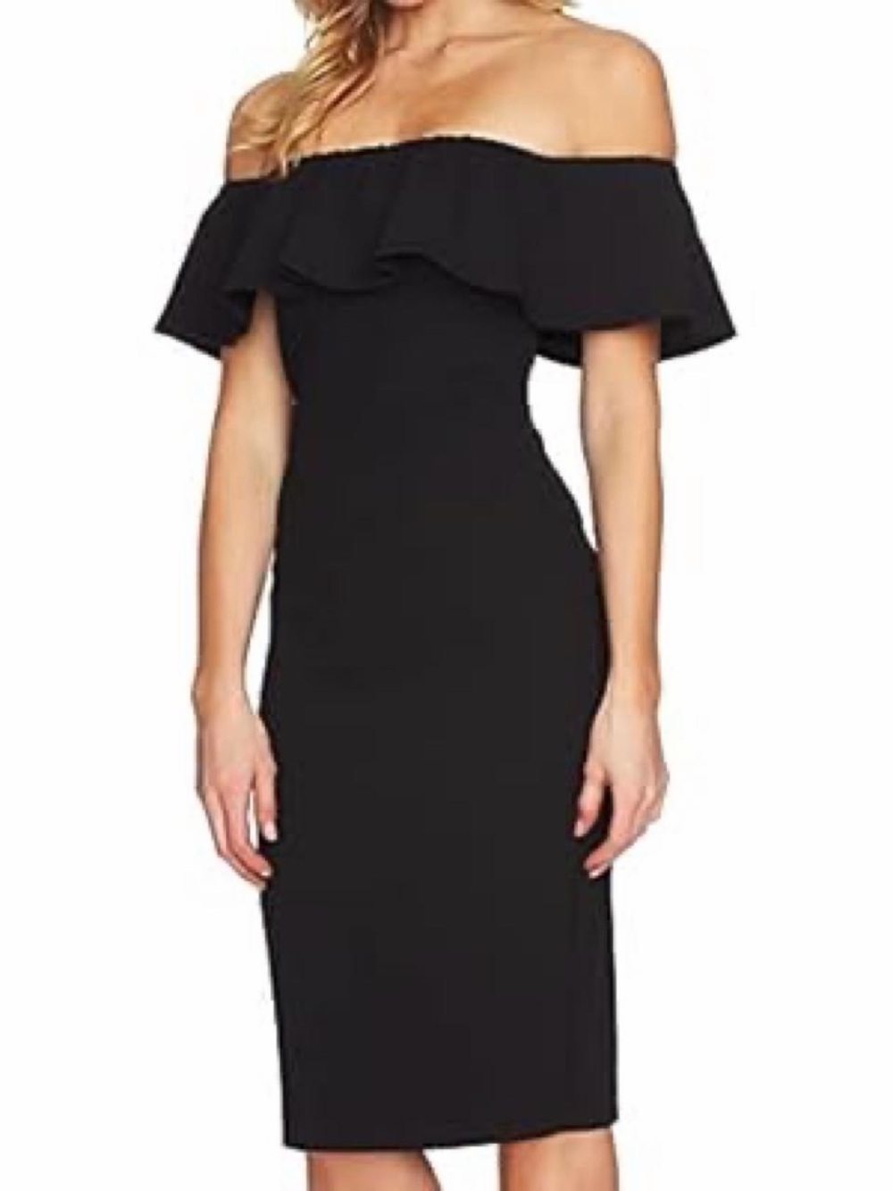 1. State Black Off the Shoulder Ruffle Sheath Dress Size 4